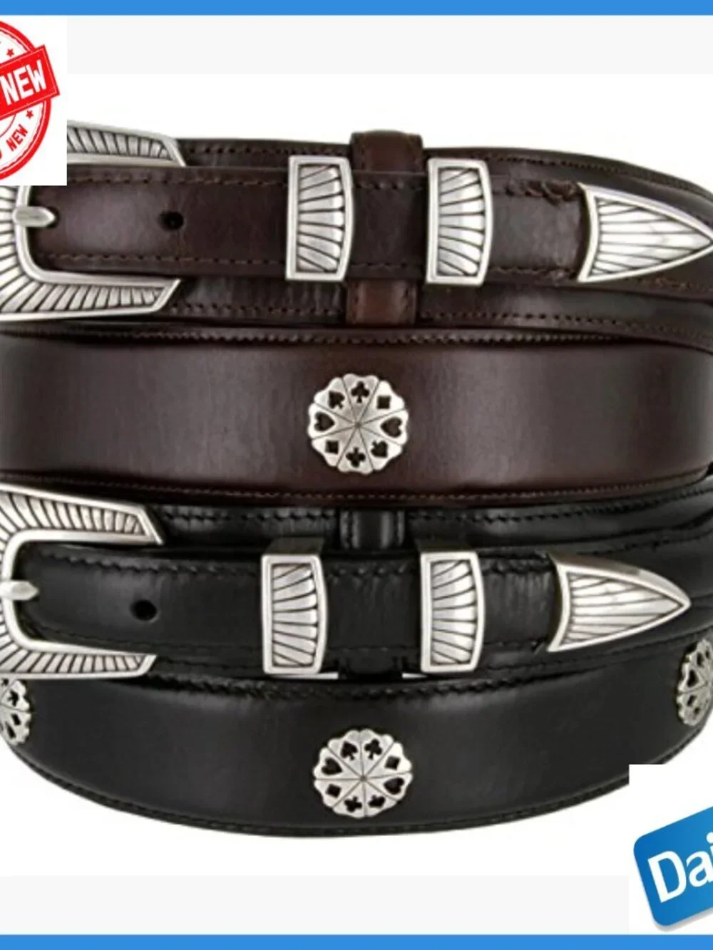 Men's Genuine Leather Western Belt with Poker Card Conchos Size 36